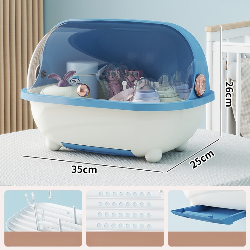 Naujų kūdikių buteliukų laikymo dėžutė, maisto papildų įrankis, nutekėjimo lentynėlė, kūdikių stalo įrankiai, dulkėms atspari atverčiama didelės talpos laikymo dėžutė