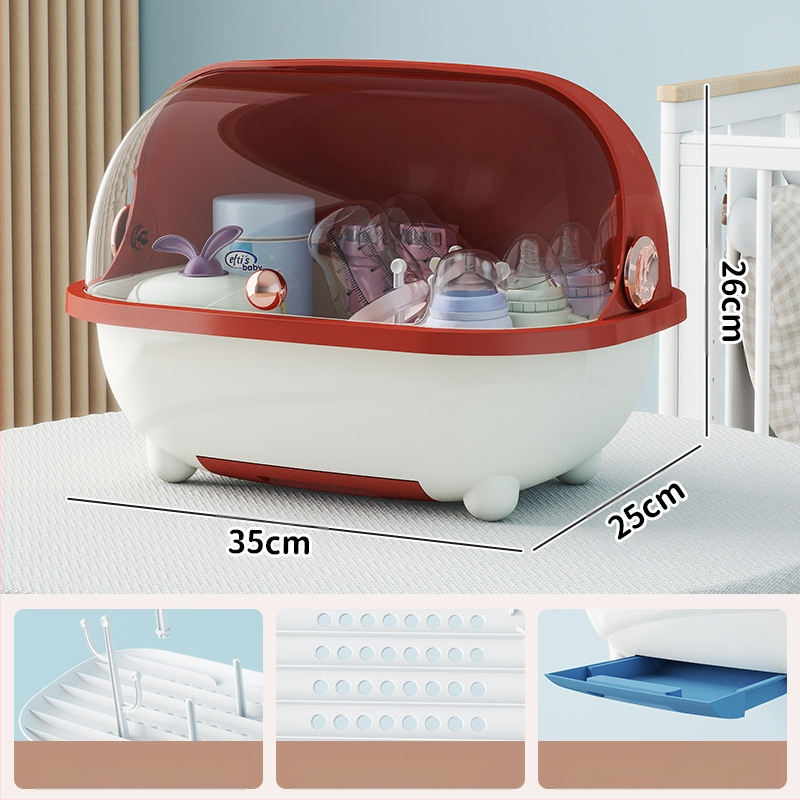 Naujų kūdikių buteliukų laikymo dėžutė, maisto papildų įrankis, nutekėjimo lentynėlė, kūdikių stalo įrankiai, dulkėms atspari atverčiama didelės talpos laikymo dėžutė