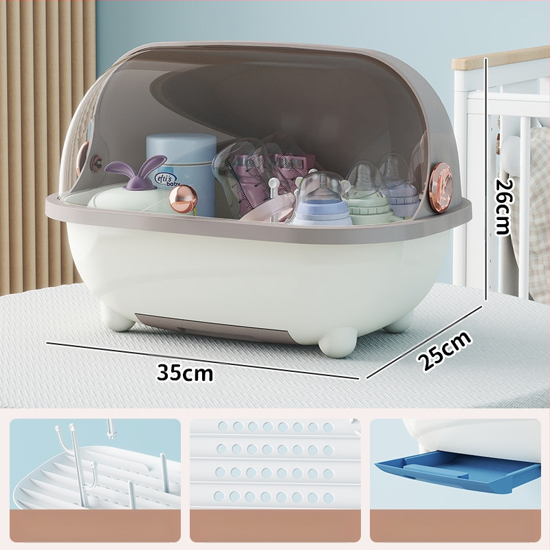Naujų kūdikių buteliukų laikymo dėžutė, maisto papildų įrankis, nutekėjimo lentynėlė, kūdikių stalo įrankiai, dulkėms atspari atverčiama didelės talpos laikymo dėžutė