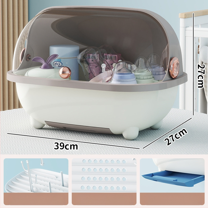 Naujų kūdikių buteliukų laikymo dėžutė, maisto papildų įrankis, nutekėjimo lentynėlė, kūdikių stalo įrankiai, dulkėms atspari atverčiama didelės talpos laikymo dėžutė