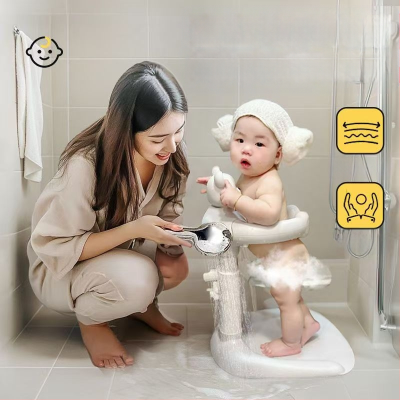 Imiku vertikaalne dušš, beebi seisva vanni artefaktiga kukkumis- ja libisemisvastane väikelapse tagumikupesuduši tugiraam