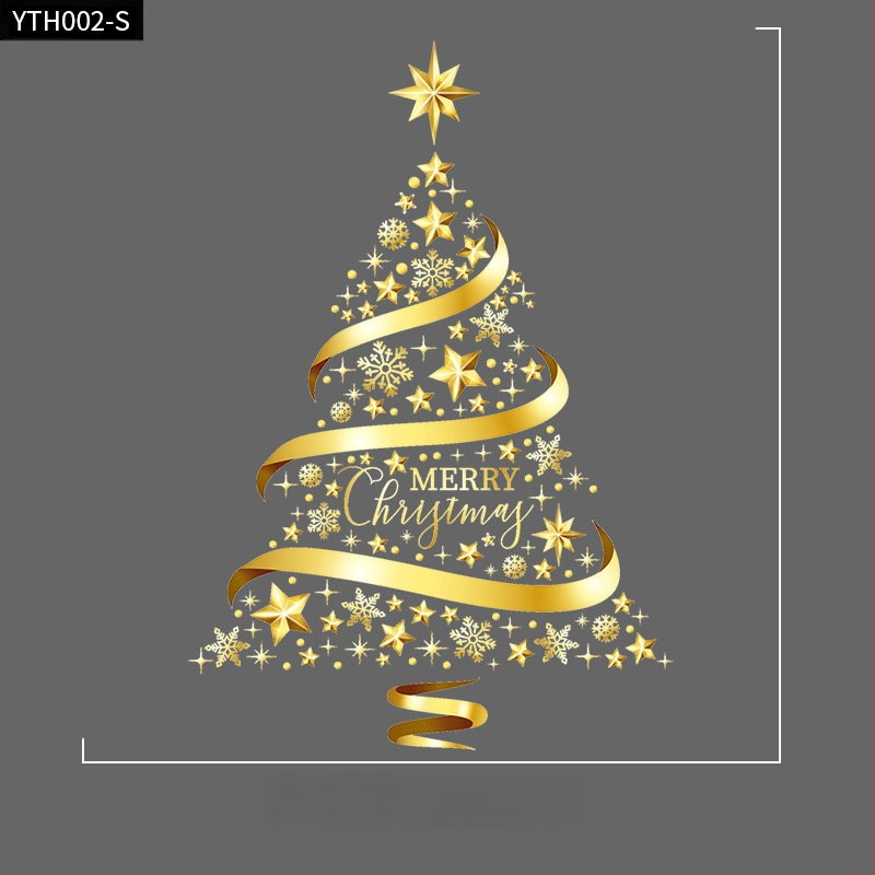 Jõulukaunistused 2025. aasta jõuluklaasikleebised, kuldsed jõulupuukleebised, ukse- ja aknapärja staatilised kleebised