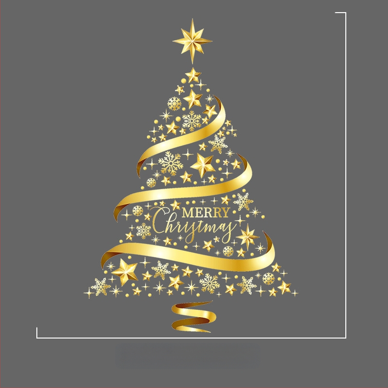 Jõulukaunistused 2025. aasta jõuluklaasikleebised, kuldsed jõulupuukleebised, ukse- ja aknapärja staatilised kleebised