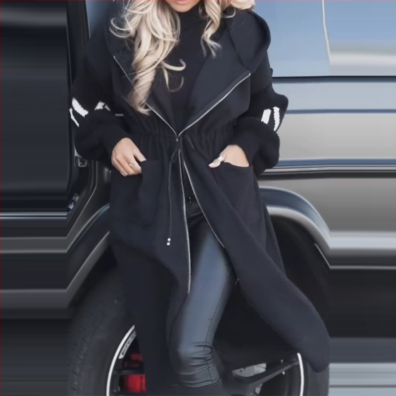 Amazon 2024 sügis-talve uus piiriülene Euroopa ja Ameerika moe väliskaubanduse naiste vabaaja kapuutsiga pikkade õmblustega mantel