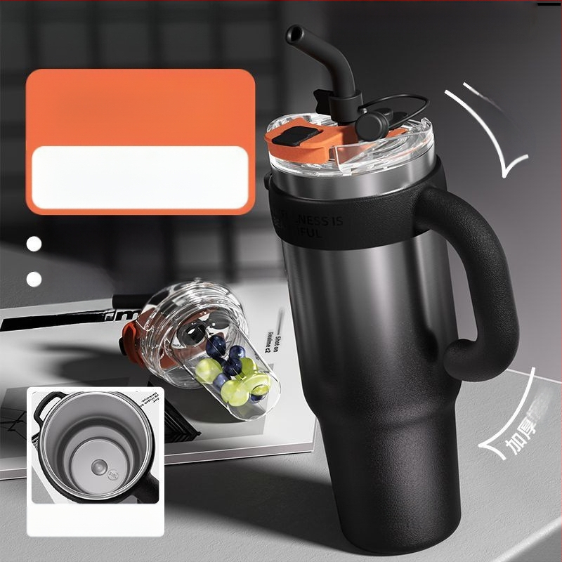 Didelės talpos termosinis puodelis su ledo puodeliu, 346 l, nerūdijančio plieno, vyriškas naujas šiaudinis vandens puodelis, šaltas puodelis, populiarus