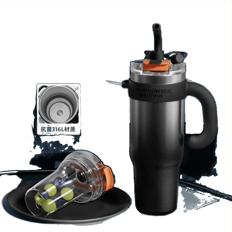 Didelės talpos termosinis puodelis su ledo puodeliu, 346 l, nerūdijančio plieno, vyriškas naujas šiaudinis vandens puodelis, šaltas puodelis, populiarus