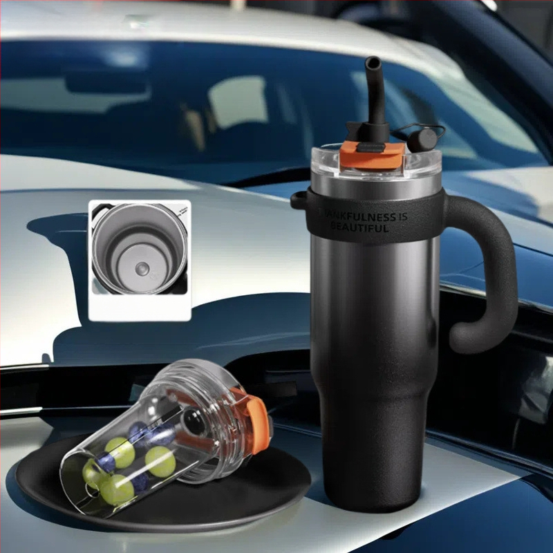 Didelės talpos termosinis puodelis su ledo puodeliu, 346 l, nerūdijančio plieno, vyriškas naujas šiaudinis vandens puodelis, šaltas puodelis, populiarus