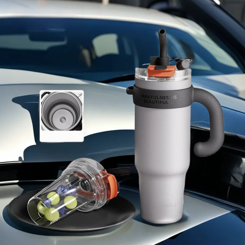 Didelės talpos termosinis puodelis su ledo puodeliu, 346 l, nerūdijančio plieno, vyriškas naujas šiaudinis vandens puodelis, šaltas puodelis, populiarus