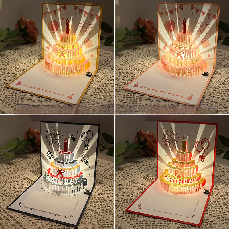 Salvestusvalgusega sünnipäevakaart, 3D-stereohäälega õnnitluskaart, tordi sünnipäevakingitus poiss-sõbrale ja tüdruksõbrale, õnnistuskaart