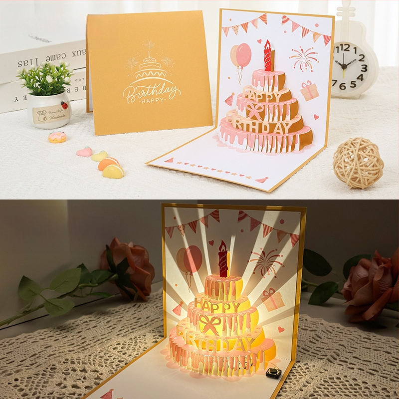 Salvestusvalgusega sünnipäevakaart, 3D-stereohäälega õnnitluskaart, tordi sünnipäevakingitus poiss-sõbrale ja tüdruksõbrale, õnnistuskaart
