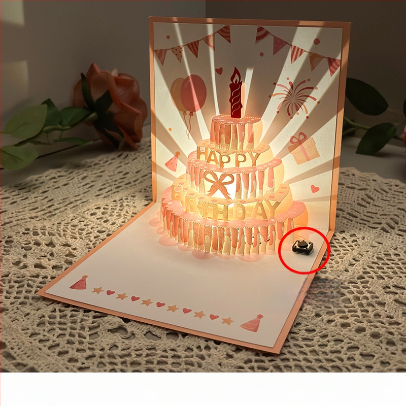 Salvestusvalgusega sünnipäevakaart, 3D-stereohäälega õnnitluskaart, tordi sünnipäevakingitus poiss-sõbrale ja tüdruksõbrale, õnnistuskaart