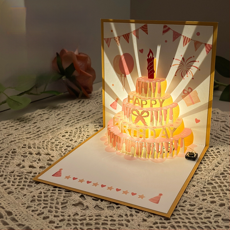 Salvestusvalgusega sünnipäevakaart, 3D-stereohäälega õnnitluskaart, tordi sünnipäevakingitus poiss-sõbrale ja tüdruksõbrale, õnnistuskaart