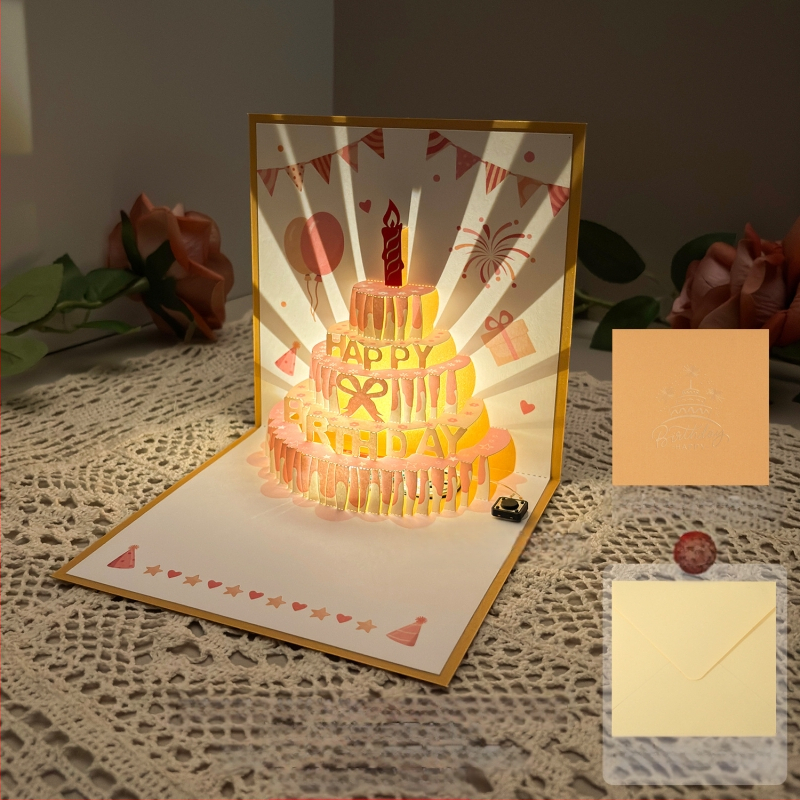 Salvestusvalgusega sünnipäevakaart, 3D-stereohäälega õnnitluskaart, tordi sünnipäevakingitus poiss-sõbrale ja tüdruksõbrale, õnnistuskaart