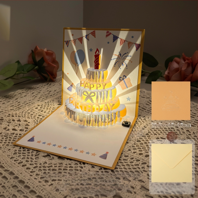 Salvestusvalgusega sünnipäevakaart, 3D-stereohäälega õnnitluskaart, tordi sünnipäevakingitus poiss-sõbrale ja tüdruksõbrale, õnnistuskaart