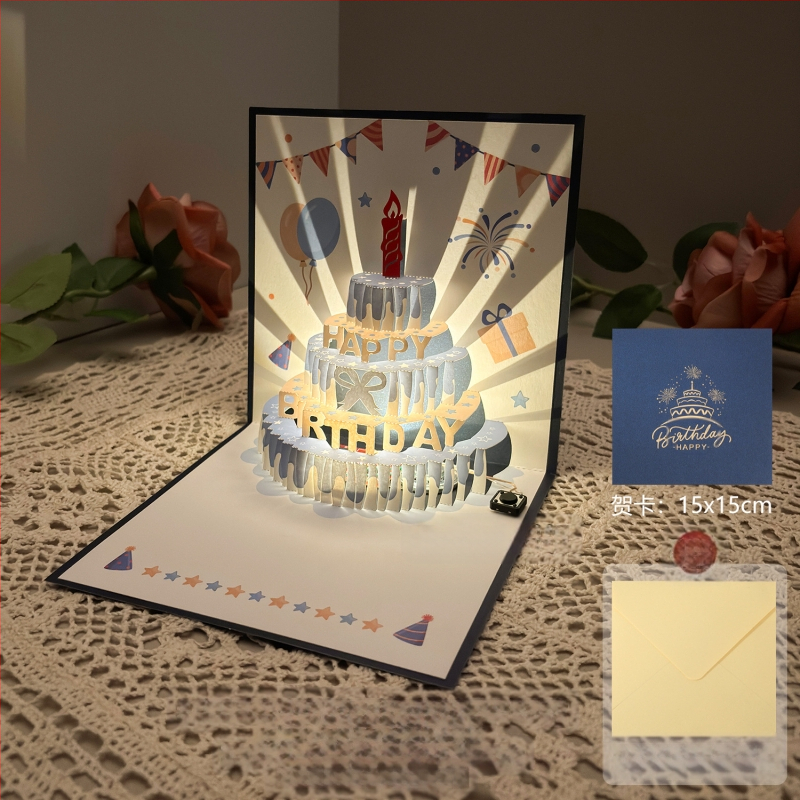 Salvestusvalgusega sünnipäevakaart, 3D-stereohäälega õnnitluskaart, tordi sünnipäevakingitus poiss-sõbrale ja tüdruksõbrale, õnnistuskaart