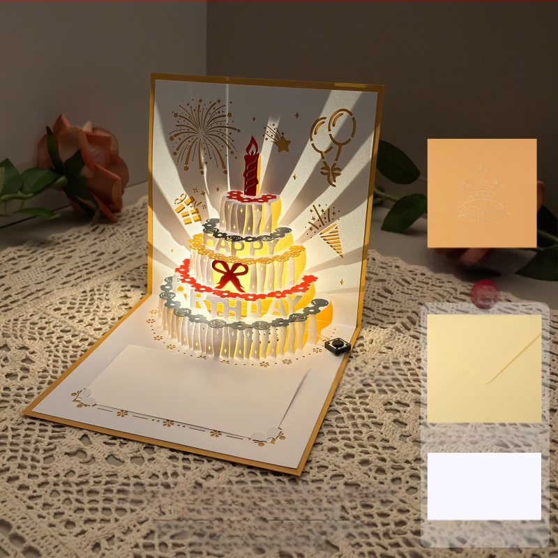 Salvestusvalgusega sünnipäevakaart, 3D-stereohäälega õnnitluskaart, tordi sünnipäevakingitus poiss-sõbrale ja tüdruksõbrale, õnnistuskaart