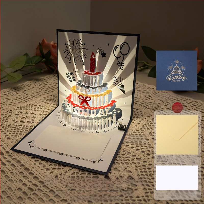 Salvestusvalgusega sünnipäevakaart, 3D-stereohäälega õnnitluskaart, tordi sünnipäevakingitus poiss-sõbrale ja tüdruksõbrale, õnnistuskaart