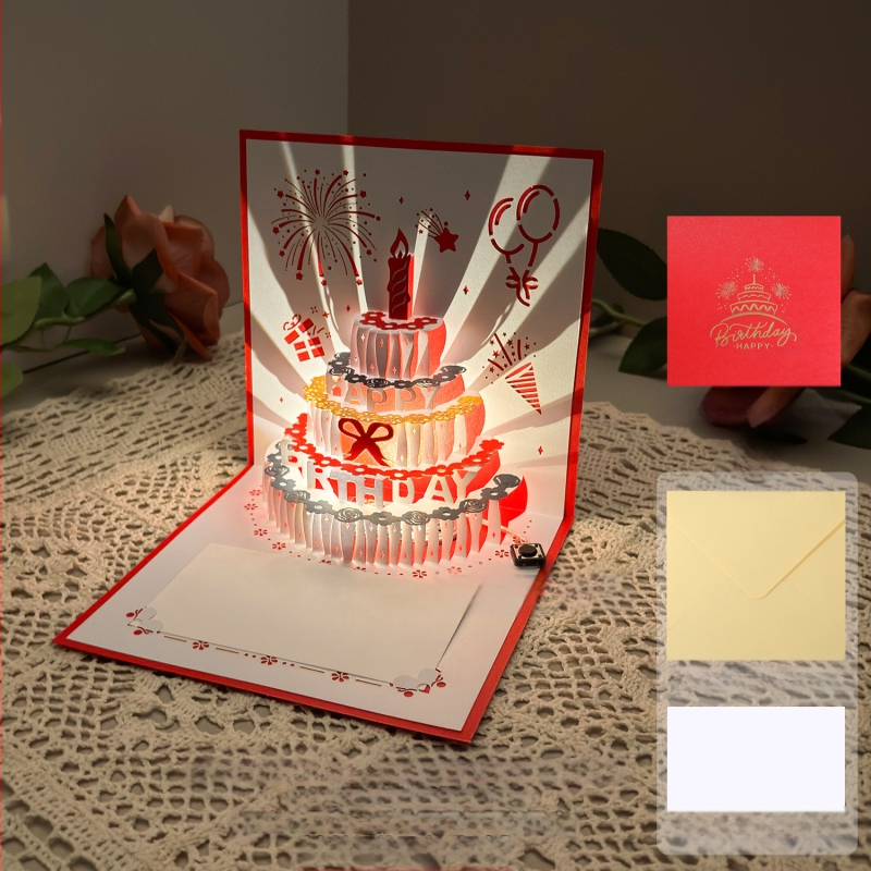 Salvestusvalgusega sünnipäevakaart, 3D-stereohäälega õnnitluskaart, tordi sünnipäevakingitus poiss-sõbrale ja tüdruksõbrale, õnnistuskaart