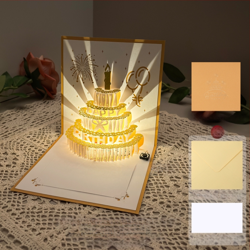 Salvestusvalgusega sünnipäevakaart, 3D-stereohäälega õnnitluskaart, tordi sünnipäevakingitus poiss-sõbrale ja tüdruksõbrale, õnnistuskaart