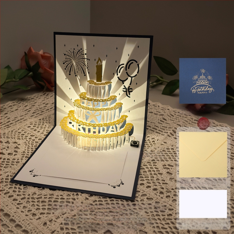 Salvestusvalgusega sünnipäevakaart, 3D-stereohäälega õnnitluskaart, tordi sünnipäevakingitus poiss-sõbrale ja tüdruksõbrale, õnnistuskaart