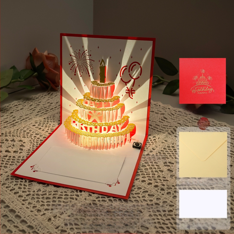 Salvestusvalgusega sünnipäevakaart, 3D-stereohäälega õnnitluskaart, tordi sünnipäevakingitus poiss-sõbrale ja tüdruksõbrale, õnnistuskaart