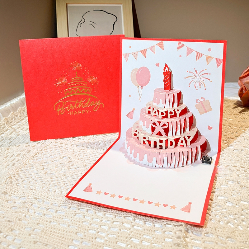 Salvestusvalgusega sünnipäevakaart, 3D-stereohäälega õnnitluskaart, tordi sünnipäevakingitus poiss-sõbrale ja tüdruksõbrale, õnnistuskaart