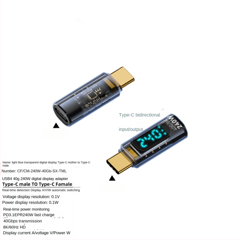 240 W skaitmeninis ekranas su „TypeC“ adapteriu, srovės įtampa ir maitinimo ekranu, skirtas nešiojamojo kompiuterio OTG keitikliui