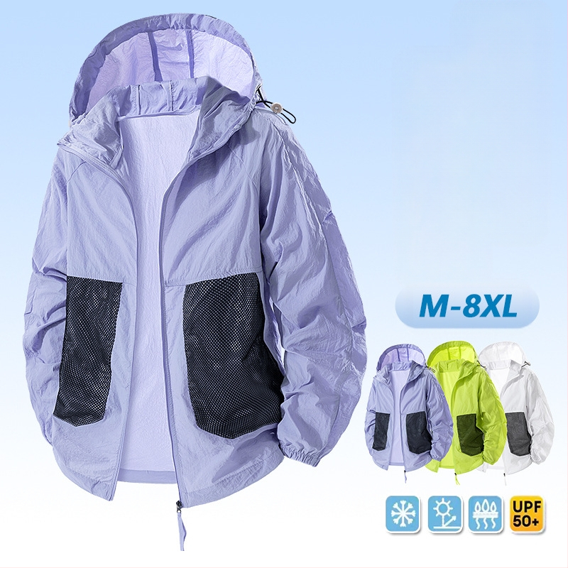 Pārrobežu eksports Upf50+ vasaras liela izmēra pāru ledus zīda saules aizsardzības apģērbs vīriešiem un sievietēm, gaišas ādas apģērbs, vīriešu kapuces jaka