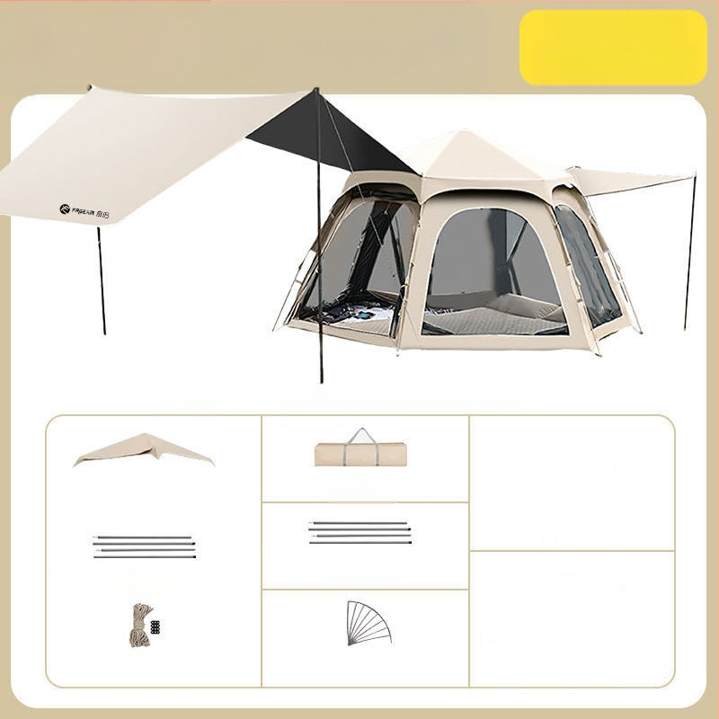 Kümme tuhat inimest koguvad välistingimustes kasutatavaid telke, välitingimustes kasutatavaid telkimisvarustust, automaatset kaasaskantavat telkimisstiilis piknikku, vajalikku kuusnurkset plussi.