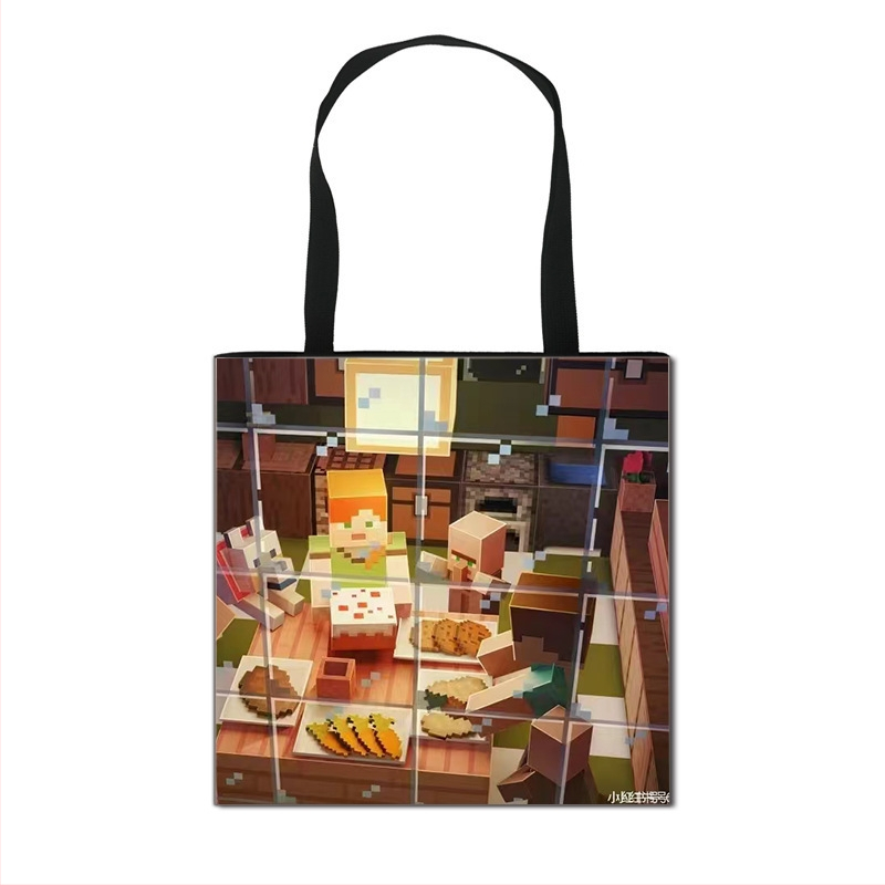 2025 m. naujas tarpvalstybinis „Minecraft“ vaikiškas pirkinių krepšys, animacinių filmukų mokinių laikymo krepšys, madingas madingas krepšys