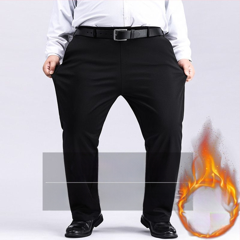 Meeste ekstra suured püksid Meeste venivad pluss-suuruses püksid Meeste keskealised lahtised sirged vabaaja püksid fliisvoodriga Paksendatud