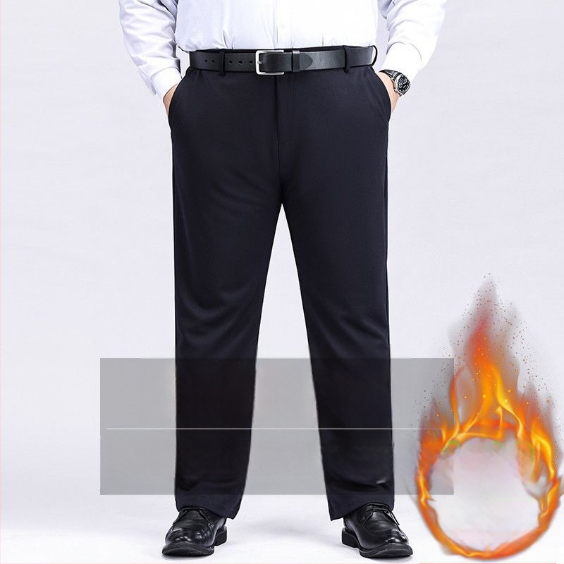 Meeste ekstra suured püksid Meeste venivad pluss-suuruses püksid Meeste keskealised lahtised sirged vabaaja püksid fliisvoodriga Paksendatud