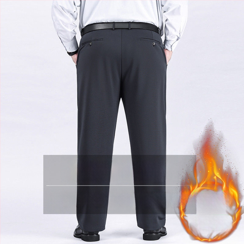 Meeste ekstra suured püksid Meeste venivad pluss-suuruses püksid Meeste keskealised lahtised sirged vabaaja püksid fliisvoodriga Paksendatud