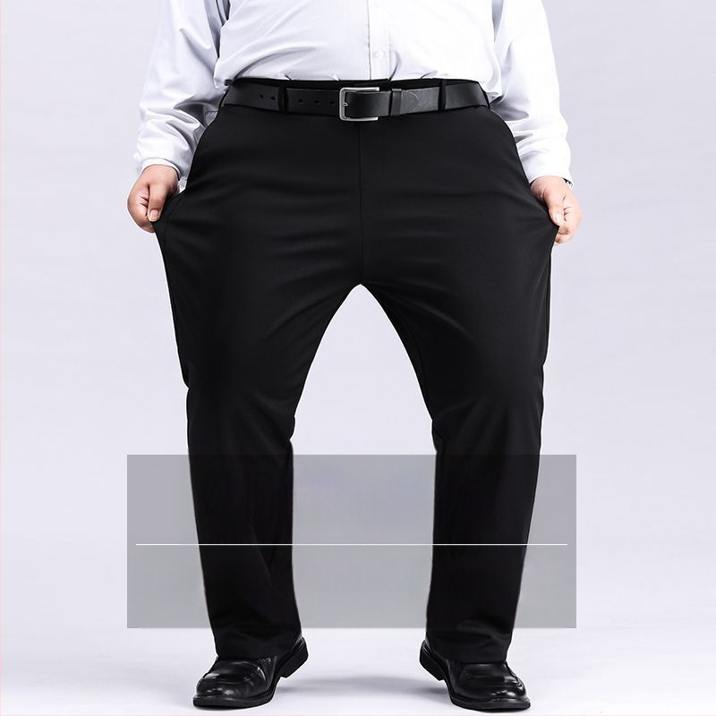 Meeste ekstra suured püksid Meeste venivad pluss-suuruses püksid Meeste keskealised lahtised sirged vabaaja püksid fliisvoodriga Paksendatud