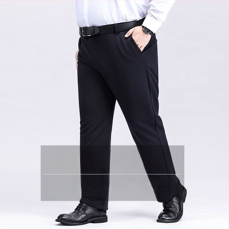 Meeste ekstra suured püksid Meeste venivad pluss-suuruses püksid Meeste keskealised lahtised sirged vabaaja püksid fliisvoodriga Paksendatud