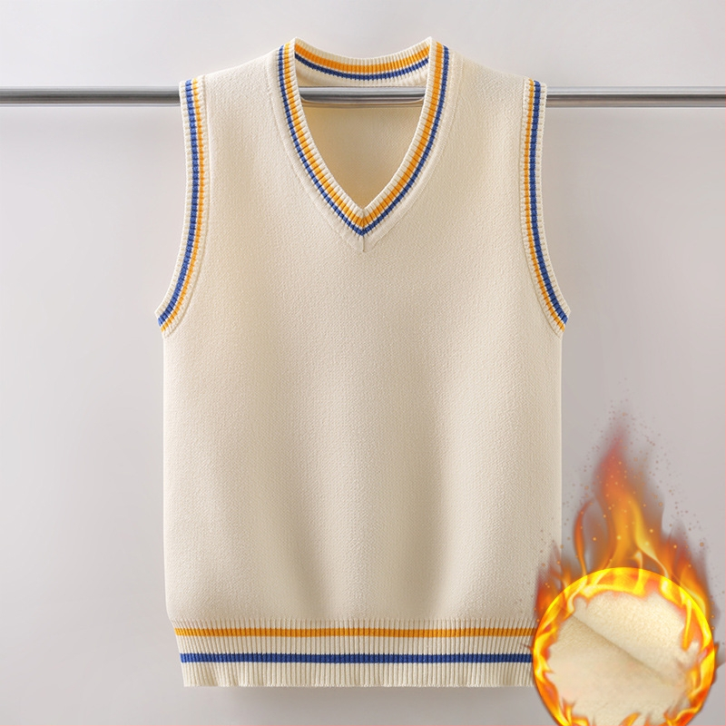 Novi proljetni, jesenski i zimski pleteni prsluk plus baršun zadebljani dječji prsluk od čistog pamuka za dječake i djevojčice srednje i velike veličine, moderan