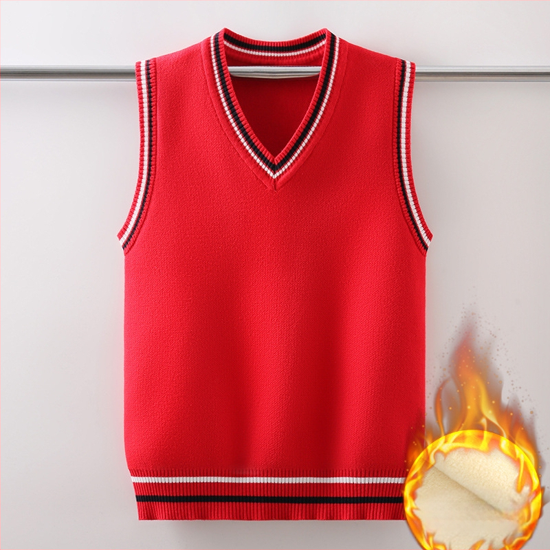 Novi proljetni, jesenski i zimski pleteni prsluk plus baršun zadebljani dječji prsluk od čistog pamuka za dječake i djevojčice srednje i velike veličine, moderan