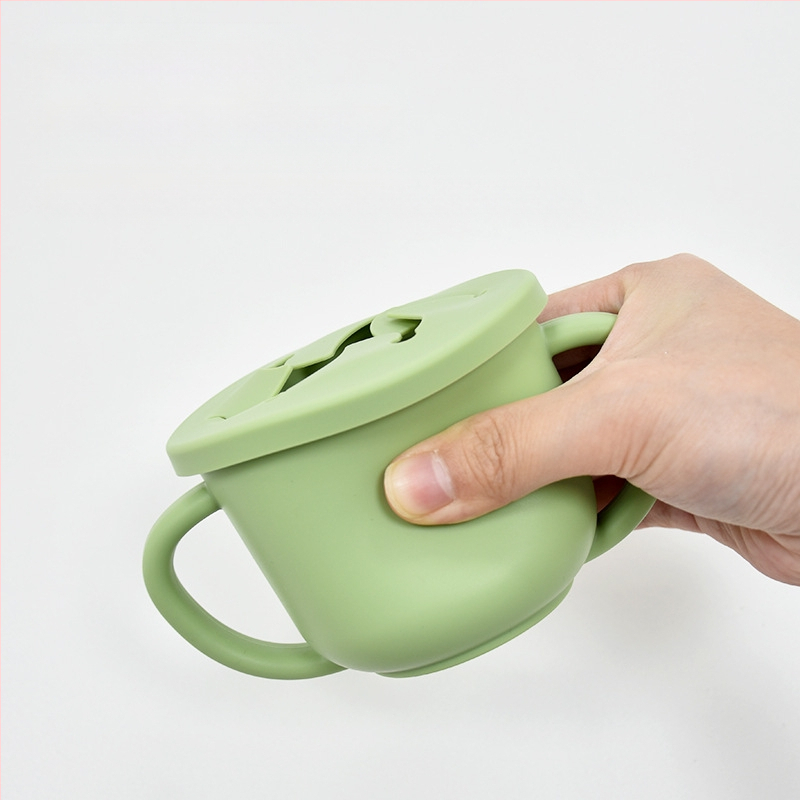 Karšto pardavimo vaikiškas silikoninis dvigubos ausies užkandžių puodelis su atidarymu, specialus mokymosi gėrimo puodelis kūdikiams ir mažiems vaikams, motinystės ir kūdikių reikmenys, kūdikio gėrimo puodelis