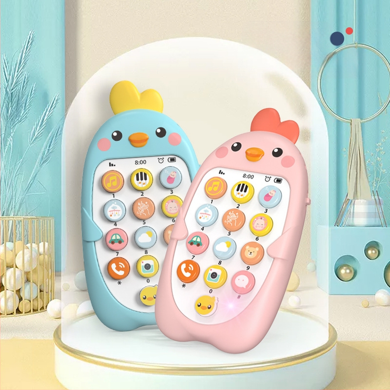 Vaikų muzikos mobilusis telefonas Edukaciniai ankstyvojo ugdymo žaislai Kūdikių įkandimo modeliavimas Viščiuko telefono modelis Kinų ir anglų kalbomis