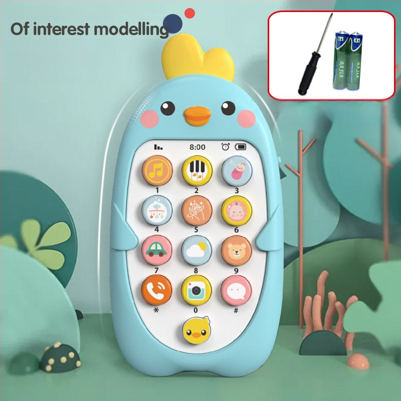 Vaikų muzikos mobilusis telefonas Edukaciniai ankstyvojo ugdymo žaislai Kūdikių įkandimo modeliavimas Viščiuko telefono modelis Kinų ir anglų kalbomis