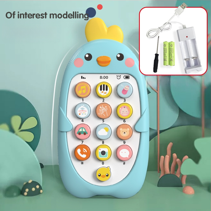 Vaikų muzikos mobilusis telefonas Edukaciniai ankstyvojo ugdymo žaislai Kūdikių įkandimo modeliavimas Viščiuko telefono modelis Kinų ir anglų kalbomis