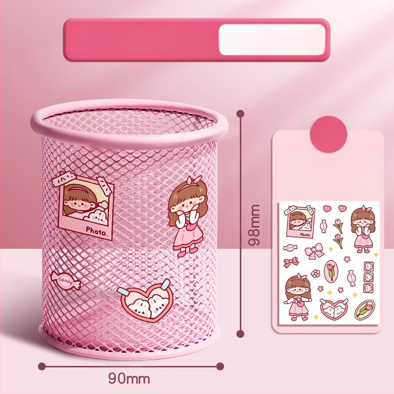 Metāla pildspalvu kasetnes biroja darbvirsmas studentu pildspalvu kasetņu uzglabāšanas kaste ar lielu ietilpību dzelzs tīklu, vienkārša zīmuļu kaste bērniem zēniem