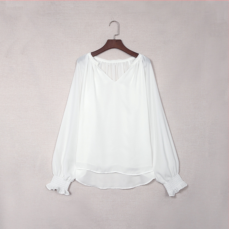 Shiying Pure Color Splicing Chiffon särk naistele kevad- ja sügiskollektsiooni uus piiriülene V-kaelusega pullover lahtise pikkade varrukatega top hulgimüük