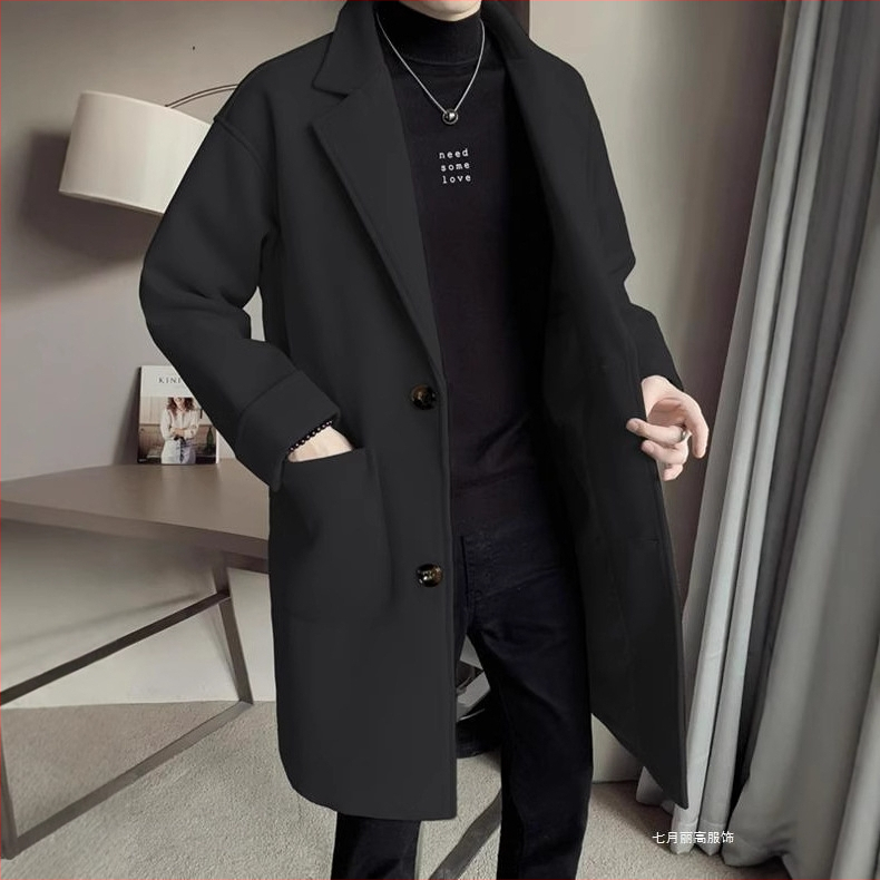 Jachetă de lână Windbreaker de lungime medie pentru bărbați, toamna și iarna 2024, nouă, la modă pentru bărbați, vrac, îngroșată, din lână, Ligho