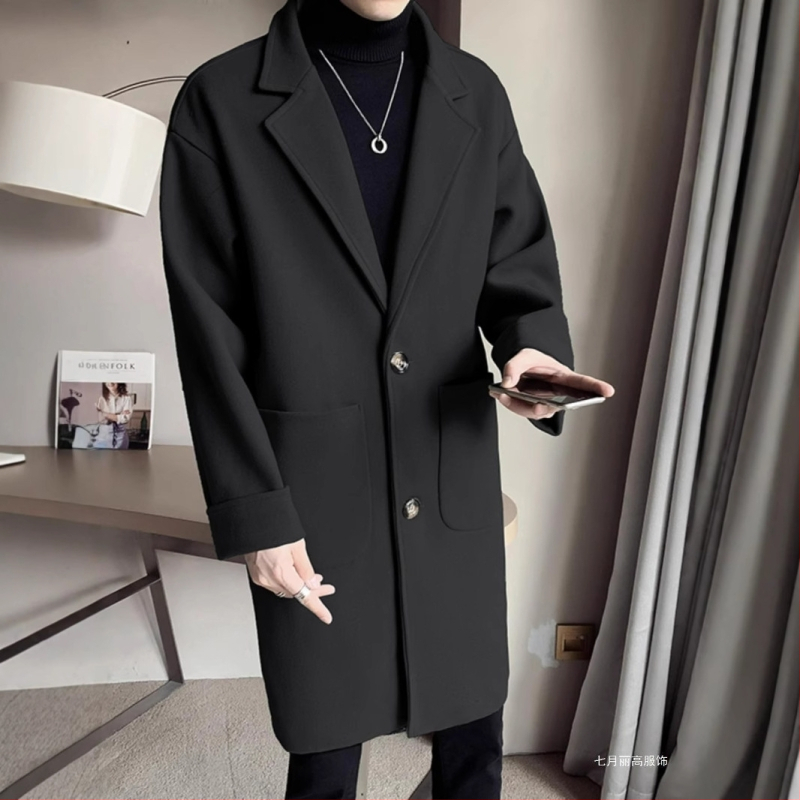 Jachetă de lână Windbreaker de lungime medie pentru bărbați, toamna și iarna 2024, nouă, la modă pentru bărbați, vrac, îngroșată, din lână, Ligho