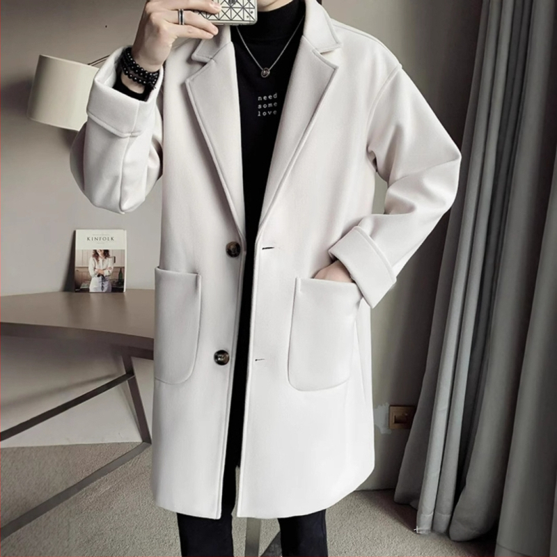 Jachetă de lână Windbreaker de lungime medie pentru bărbați, toamna și iarna 2024, nouă, la modă pentru bărbați, vrac, îngroșată, din lână, Ligho