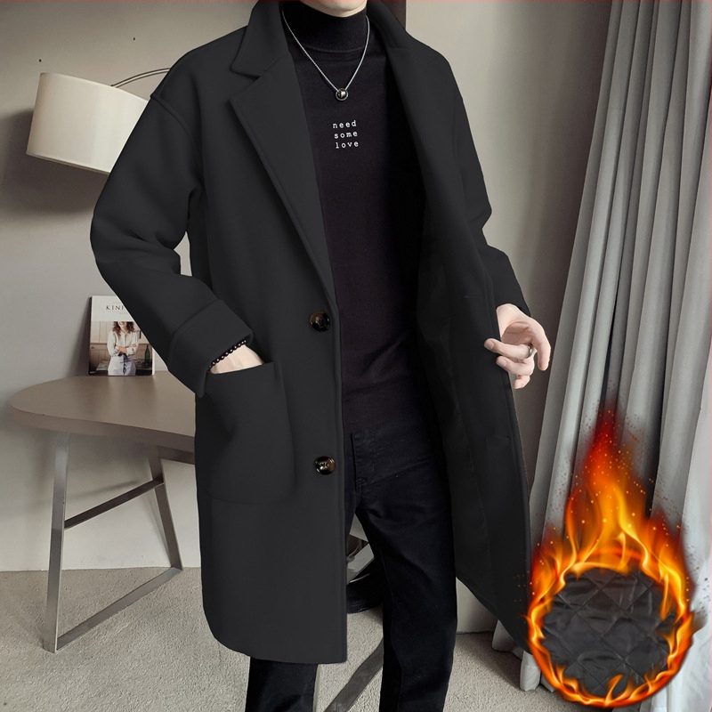 Jachetă de lână Windbreaker de lungime medie pentru bărbați, toamna și iarna 2024, nouă, la modă pentru bărbați, vrac, îngroșată, din lână, Ligho