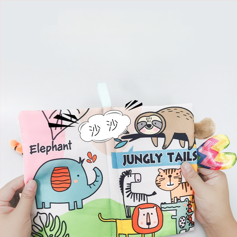 AIPINQI nauja animacinių filmukų gyvūnų uodegos medžiaginė knyga su skambančiu popieriumi, vaikiška žaislinė, atspari ašaroms, kūdikių medžiaginė knyga