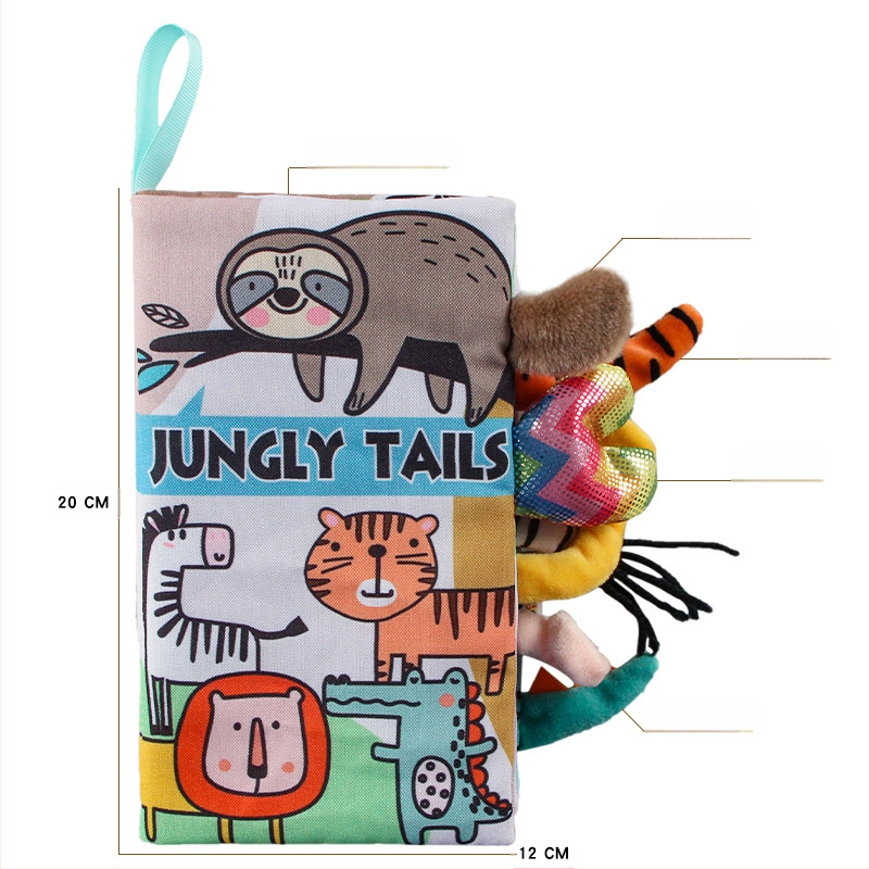 AIPINQI nauja animacinių filmukų gyvūnų uodegos medžiaginė knyga su skambančiu popieriumi, vaikiška žaislinė, atspari ašaroms, kūdikių medžiaginė knyga