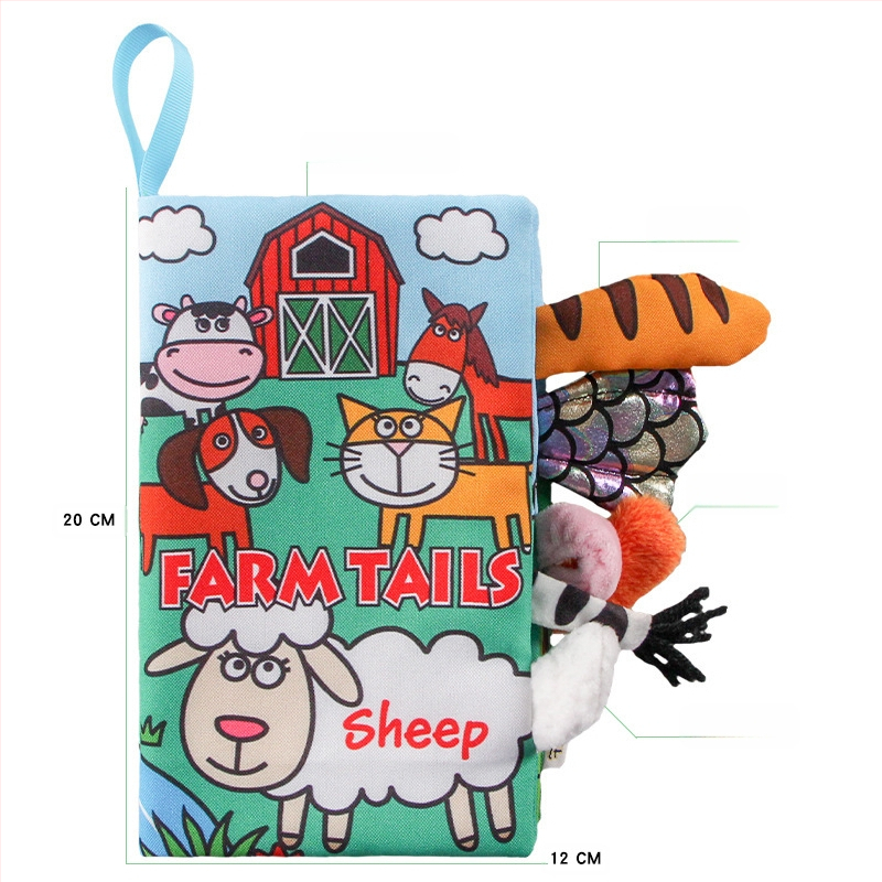 AIPINQI nauja animacinių filmukų gyvūnų uodegos medžiaginė knyga su skambančiu popieriumi, vaikiška žaislinė, atspari ašaroms, kūdikių medžiaginė knyga